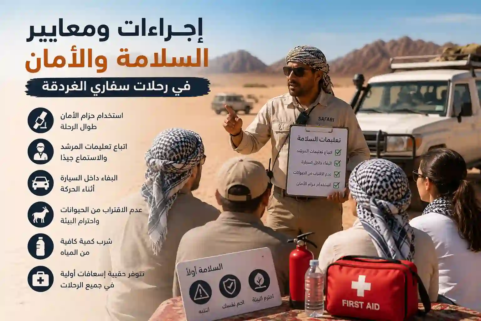 إجراءات ومعايير السلامة والأمان في رحلات سفاري الغردقة